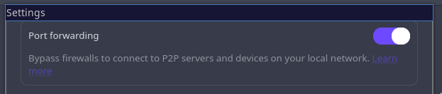 proton VPN settings port forwarding toggle