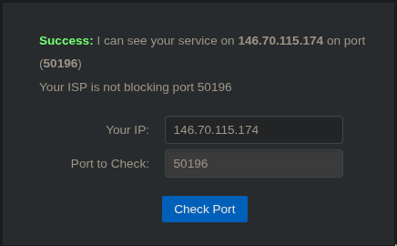 success message on valid configuration