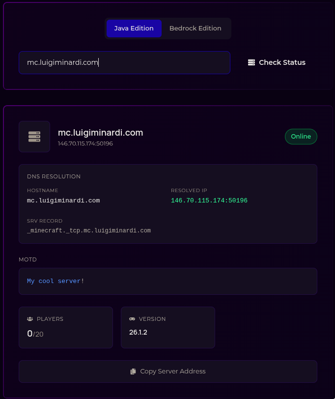 screenshot of the gbnodes.host site showing your server working